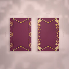 Visiting business card in burgundy color with luxurious gold ornaments for your business.