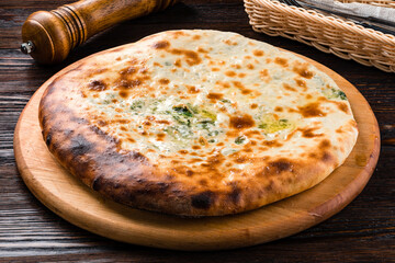 homemade dietary ossetian pie with cabbage and brisket