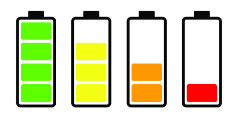 Set of capacity battery icons. Mobile phone charge level illustration sign collection in flat style. Vector
