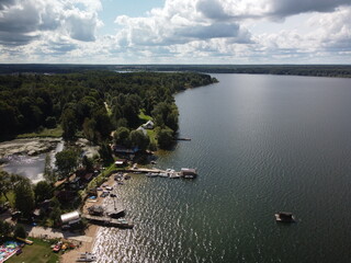 Fototapeta premium River reservoir view from the copter