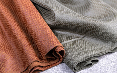 eco-leather texture. khaki leather. red skin