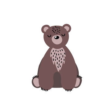 Adorable cartoon bear character isolated on white background. Big animal vector illustration. Cute mammal in Scandinavian style.