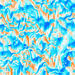 Fototapeta premium Wavy summer dip dye background. Ombre color blend for beach swimwear, trendy fashion print. Boho dripping wave digital watercolor effect. High resolution artistic seamless pattern material.