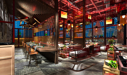 3d render of restaurant cafe interior