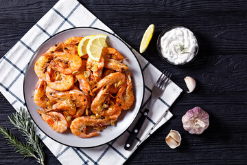 Grilled garlic butter prawns on a plate