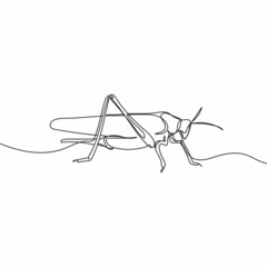Vector continuous one single line drawing icon of grasshopper in silhouette sketch on white background. Linear stylized.