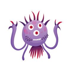 Cartoon bacteria virus. Germ or microbe funny character. Cute kid toy monster icon. Colored stylized drawing in vector. Pathogen microorganism