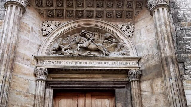 Bas-relief of the St George and dragon on the basilica St George in Prague castle