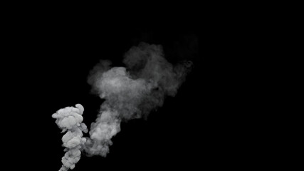 grey pollute smoke emission from urban fire on black, isolated - industrial 3D rendering