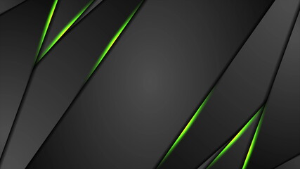 Black abstract background with green glowing light