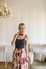 Fashion portrait of beautiful blond young woman