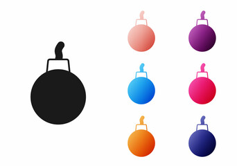 Black Bomb ready to explode icon isolated on white background. Set icons colorful. Vector