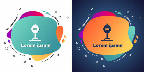 Naklejka premium White Stop sign icon isolated on white and blue background. Traffic regulatory warning stop symbol. Abstract banner with liquid shapes. Vector