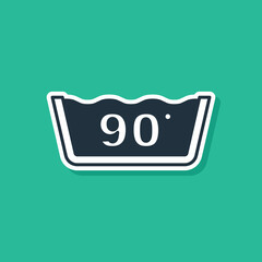 Blue Washing under 90 degrees celsius icon isolated on green background. Temperature wash. Vector