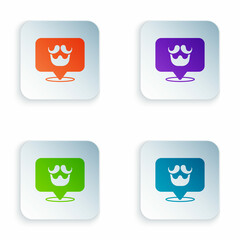 Color Barbershop icon isolated on white background. Hairdresser logo or signboard. Set colorful icons in square buttons. Vector