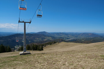 Chair lift in beautiful mountains