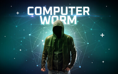 Mysterious hacker, online attack concept