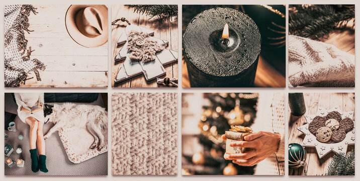 collection of hygge Christmas images - warm beige and green tones - original images to be found in my gallery