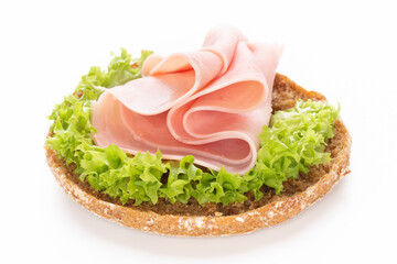 Sandwich with pork ham on white background.