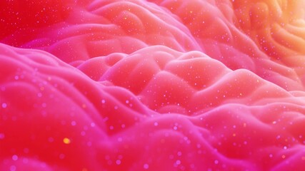 3d rendering. Beautiful abstract 3D background with gradient red colors, surface with abstract waves or extruded wavy pattern on surface. Color gradient, soft matte material with glitter sparkles.