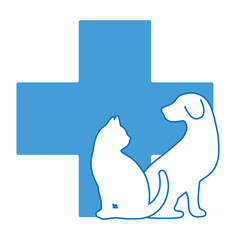Veterinary clinic logo. Dog and cat on the background of the medical cross.