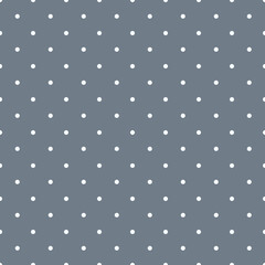 White polka dot on grey background seamless pattern vector illustration, decorative texture of round circles in random order, simple repeat ornament