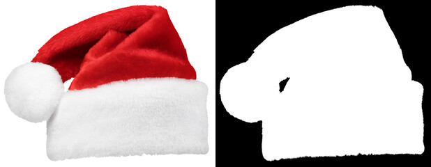 Santa Claus hat or Christmas red cap isolated on white background with high quality clipping mask...