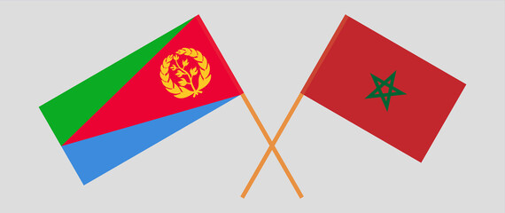 Crossed flags of Eritrea and Morocco. Official colors. Correct proportion