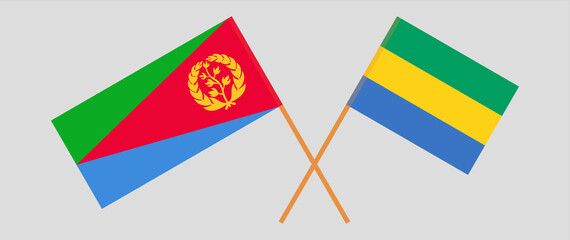 Crossed flags of Eritrea and Gabon. Official colors. Correct proportion