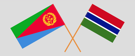 Crossed flags of Eritrea and the Gambia. Official colors. Correct proportion