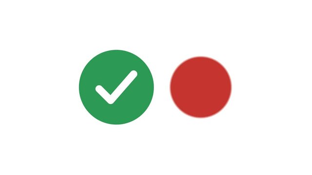 Yes no animation icon. Checkmark animation. Check mark symbols. Tick sign in green color and Cross sign in red color. Yes and No symbols choice. 4K video