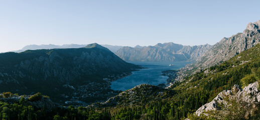 Bay of Kotor surrounded by a mountain range. Montenegro