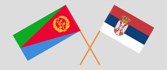 Crossed flags of Eritrea and Serbia. Official colors. Correct proportion