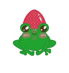 cute little frog wearing red strawberry hat
