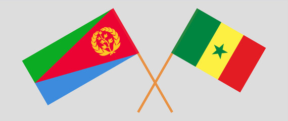 Crossed flags of Eritrea and Senegal. Official colors. Correct proportion