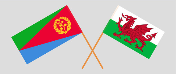 Crossed flags of Eritrea and Wales. Official colors. Correct proportion