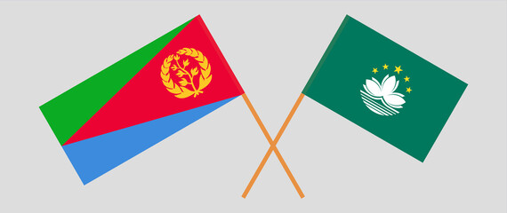 Crossed flags of Eritrea and Macau. Official colors. Correct proportion
