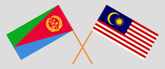 Crossed flags of Eritrea and Malaysia. Official colors. Correct proportion