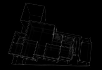 House architecture digital drawing 3d illustration