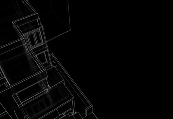 House architecture digital drawing 3d illustration