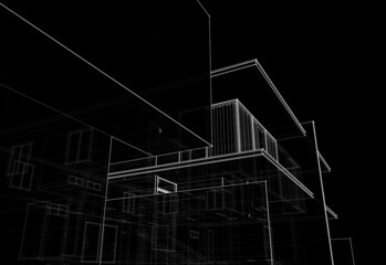 House architecture digital drawing 3d illustration