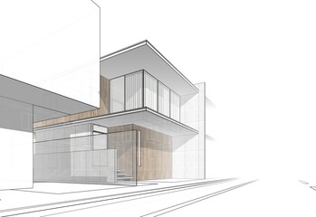 House architecture digital drawing 3d illustration