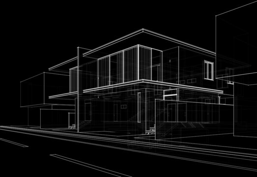 House architecture digital drawing 3d illustration