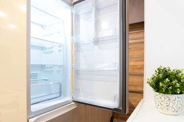 Empty open fridge, refrigerator in modern home