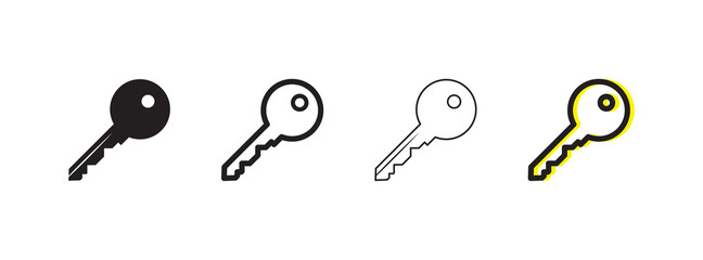 Vector icon set of realistic keys. Web background design. Thin line icon symbol. Simple symbols illustration.