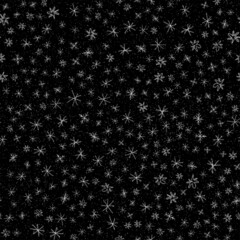 Hand Drawn Snowflakes Christmas Seamless Pattern. Subtle Flying Snow Flakes on chalk snowflakes Background. Awesome chalk handdrawn snow overlay. Artistic holiday season decoration.