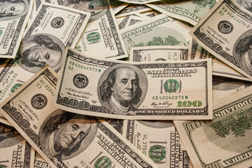 business background from dollars. view from above. a large number of banknotes
