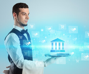 Waiter serving business idea concept