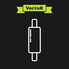White line Rolling pin icon isolated on black background. Vector