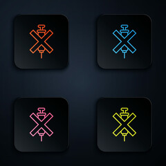Color neon line No doping syringe icon isolated on black background. Set icons in square buttons. Vector